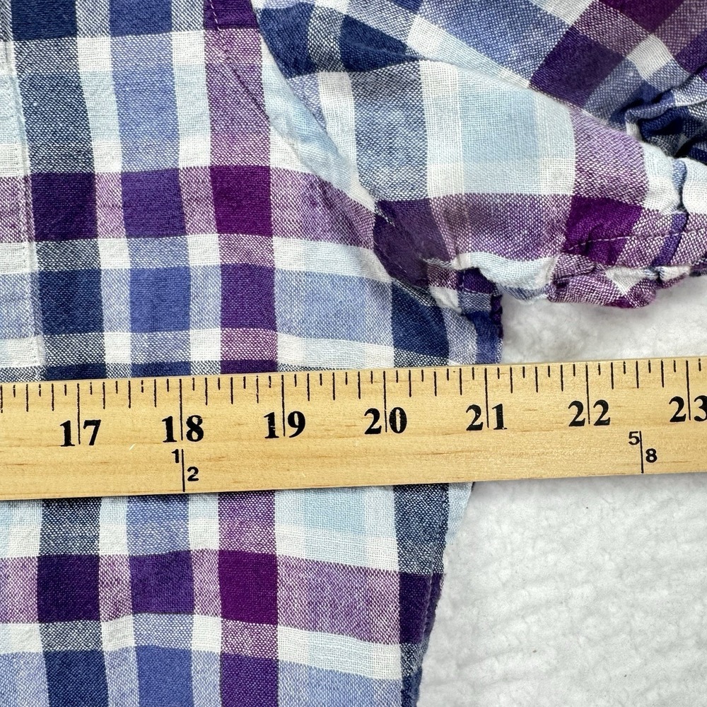 Banana Republic Button Down Shirt Mens Medium Purple Blue Plaid Linen Cotton SS - Picture 5 of 6